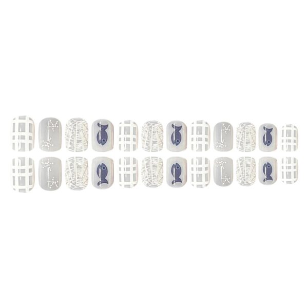 51vBkFMrDoL._SL1200_.jpg 24Pcs Summer Beach Press on Nails Short Square White Fake Nails with Fish & Shell Design – Easy DIY Manicure Set