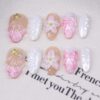 Summer Flower Press-On Nails 10Pc – Short Almond Gold Shell & Starfish Reusable Nails