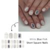 61jYgasH-fL._SL1200_.jpg 24Pcs Summer Beach Press on Nails Short Square White Fake Nails with Fish & Shell Design – Easy DIY Manicure Set