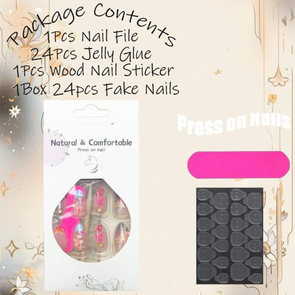 30Pcs Summer Almond Press on Nails French Tip with Starfish & Ripple Design – Short Fake Nails Set with Glue & Tools