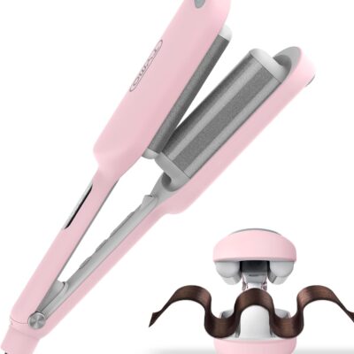 Curling Iron Hair Crimper Waver - TYMO ROVY Beach Waves Curling Wand, Ionic Deep Waver Hair Curler Tool with Ceramic 3 Barrel for Women, Dual Voltage, Anti-Scald, Easy to Use, Pink, 1.25 Inch