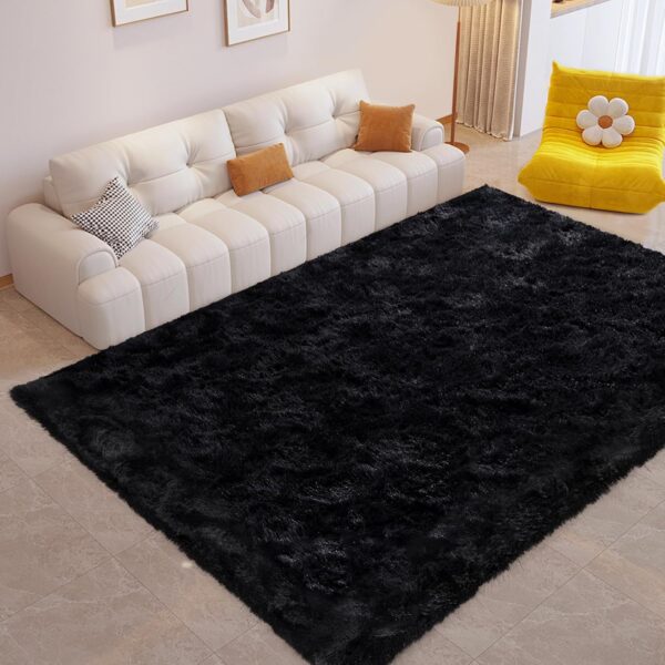 FinRèc Soft Black Rugs for Bedroom Living Room, 4x6 Feet Modern Indoor Fluffy Shaggy Area Rug, Non-Slip Fuzzy Furry Rug for Nursery Kids Room Dorm Room Home Decor, High Pile Plush Floor Carpet
