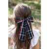 Classic Plaid School Hair Bow with Long Tails – Navy & Red Uniform Style for Toddler & Little Girls