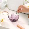Purple Flower Glass Jewelry Dish – Cute Ring Tray & Trinket Holder, Vanity Organizer, Aesthetic Room Decor, Perfect Gift for Women, Mom, Daughter, Wife