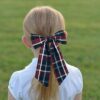 Classic Plaid School Hair Bow with Long Tails – Navy & Red Uniform Style for Toddler & Little Girls