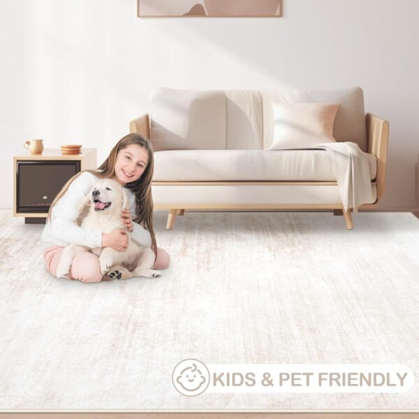 Modern Abstract Washable Area Rug 5x7 | Soft, Non-Slip, Stain-Resistant Carpet for Living Room, Bedroom & Office (Beige)