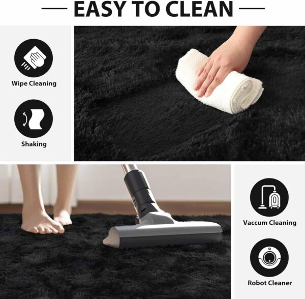 FinRèc Soft Black Shaggy Rug 4x6 ft – Plush Indoor Area Carpet, Non-Slip Cozy Floor Decor for Bedroom & Living Room