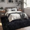 FinRèc Soft Black Shaggy Rug 4x6 ft – Plush Indoor Area Carpet, Non-Slip Cozy Floor Decor for Bedroom & Living Room