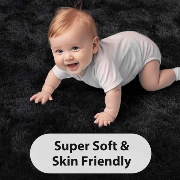 FinRèc Soft Black Shaggy Rug 4x6 ft – Plush Indoor Area Carpet, Non-Slip Cozy Floor Decor for Bedroom & Living Room