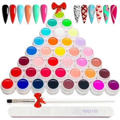 71KVseKlJ-L._SL1500_.jpg 36 Colors Nail Art Gel Paint Kit, 38PCS Gel Nail Polish Set, Solid Gel Nail Polish with Nail Brush for DIY Nail Art Design, Solid Nail Art Gel Polish for DIY At Home