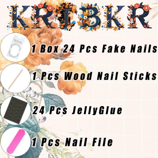 Summer Flower Press-On Nails 10Pc – Short Almond Gold Shell & Starfish Reusable Nails