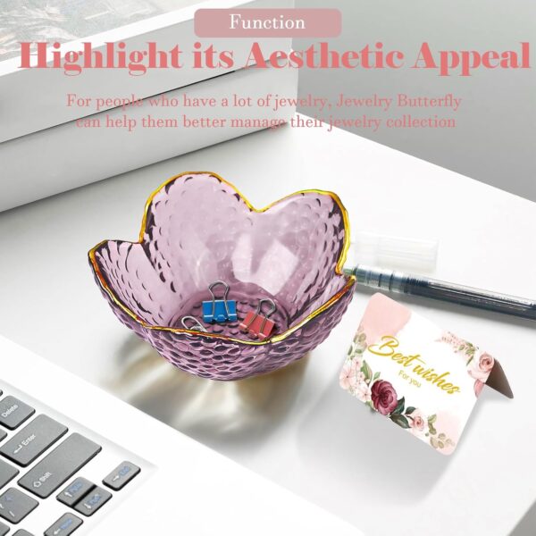 Purple Flower Glass Jewelry Dish – Cute Ring Tray & Trinket Holder, Vanity Organizer, Aesthetic Room Decor, Perfect Gift for Women, Mom, Daughter, Wife