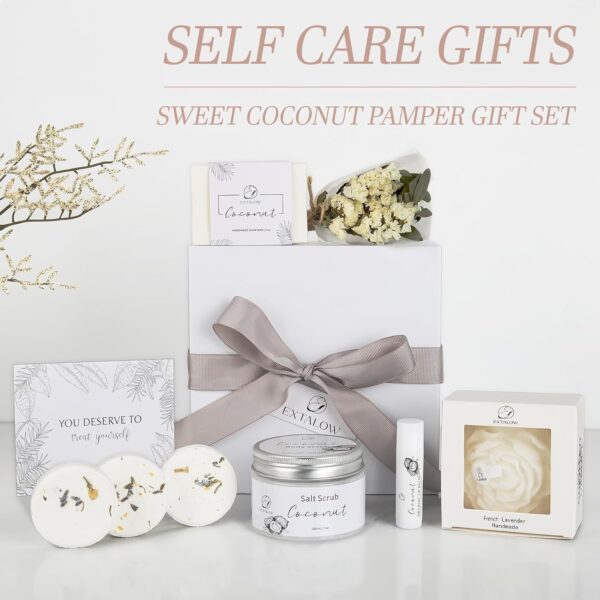 Extalow Coconut Lavender Spa Gift Set for Women – Relaxing Bath & Body Care Basket, Perfect Self-Care Gift for Mom, Sister, Wife