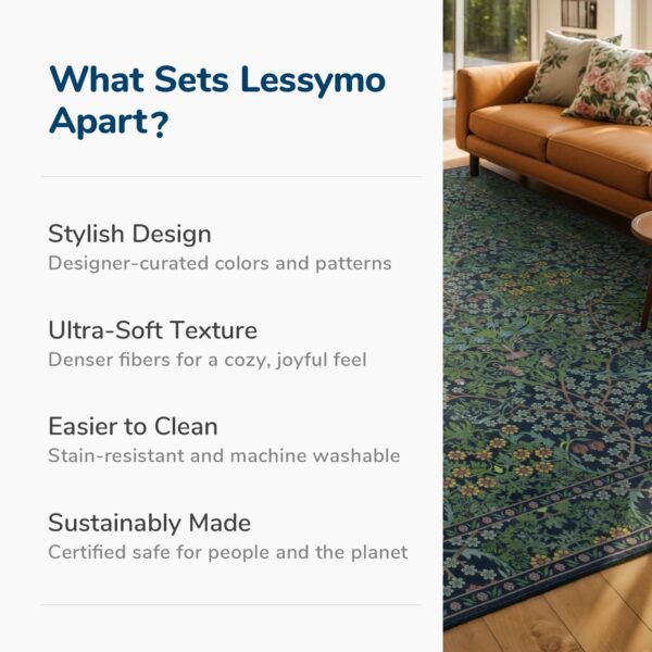 Lessymo Floral Area Rug 8x10 – Washable Vintage Forest Rug for Living Room & Bedroom