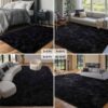 FinRèc Soft Black Shaggy Rug 4x6 ft – Plush Indoor Area Carpet, Non-Slip Cozy Floor Decor for Bedroom & Living Room