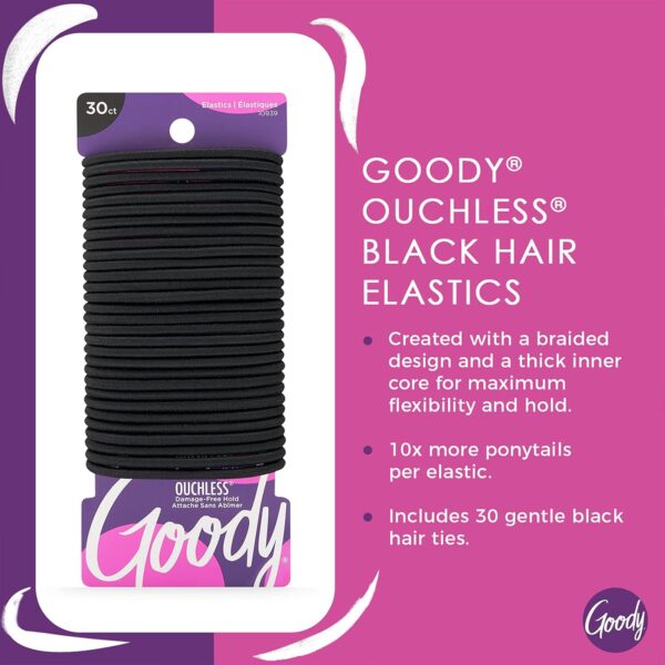 Goody Ouchless Elastic Hair Ties 30-Pack Black 4MM No-Damage Ponytail Holders – Strong & Comfortable for All Hair Types