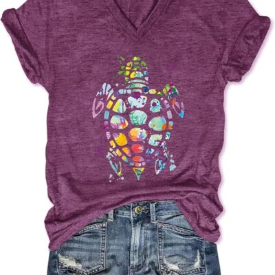 Women's T-Shirts V-Neck Boho Flowers Wildflowers Graphic Tees Shirts Cute Casual Summer Tops Short Sleeve T Shirt