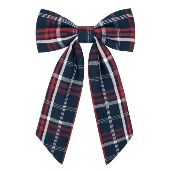 DEEKA Navy & Red Uniform Plaid Hair Bow with Long Tail Back to School Accessories Soft Fabric Alligator Clips for Toddler School Girls (Dark Navy&Red)