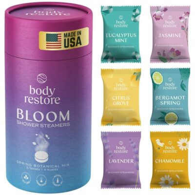 Body Restore Shower Steamers Aromatherapy 6 Pack - Birthday Gifts for Women, Men, Travel Essentials, Stress Relief, Relaxation, Self Care, Bath Bombs - Bloom
