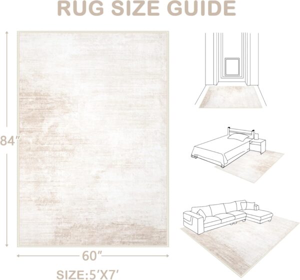 Modern Abstract Washable Area Rug 5x7 | Soft, Non-Slip, Stain-Resistant Carpet for Living Room, Bedroom & Office (Beige)