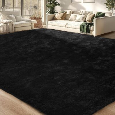 71w7GEkBypL._AC_SL1500_.jpg Merelax Soft Area Rug for Livingroom Bedroom, Machine Washable 4x6 Black Rugs Fluffy Shaggy Bedside Rug, Non Slip Indoor Carpet for Nursery Kids Room Home Decor Aesthetic