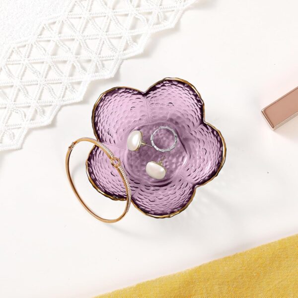 Purple Flower Glass Jewelry Dish – Cute Ring Tray & Trinket Holder, Vanity Organizer, Aesthetic Room Decor, Perfect Gift for Women, Mom, Daughter, Wife