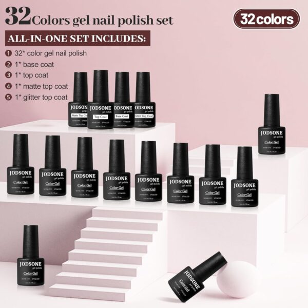 JODSONE 36-Piece Gel Nail Polish Set for Women | 32 Colors with Base & Top Coat, Matte, Glossy & Glitter Finish | Home Manicure Kit
