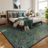 Lessymo Floral Area Rug 8x10 – Washable Vintage Forest Rug for Living Room & Bedroom