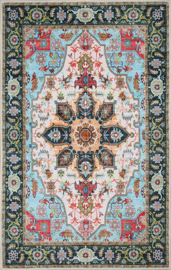 WILLSUN 4x6 Washable Boho Area Rug – Non-Slip Vintage Floral Rug for Living Room & Bedroom