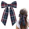Classic Plaid School Hair Bow with Long Tails – Navy & Red Uniform Style for Toddler & Little Girls