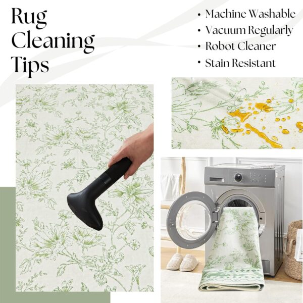 Vintage Boho Floral Area Rug – 5x8 Sage Green & Beige Washable Non-Slip Rug for Living Room & Bedroom