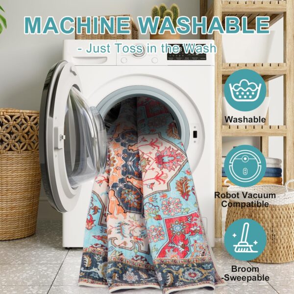 WILLSUN 4x6 Washable Boho Area Rug – Non-Slip Vintage Floral Rug for Living Room & Bedroom