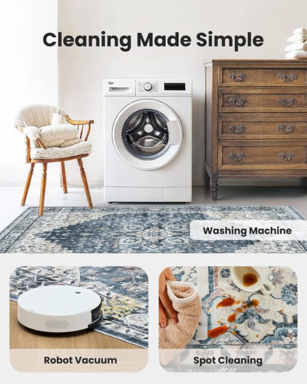 AMADA HOMEFURNISHING 8x10 Washable Area Rug – Soft, Non-Slip Vintage Rug for Living Room & Bedroom