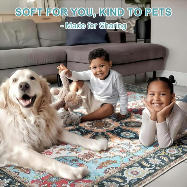 WILLSUN 4x6 Washable Boho Area Rug – Non-Slip Vintage Floral Rug for Living Room & Bedroom