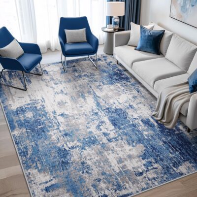 81SDDp-XvYL._AC_SL1500_.jpg Washable Area Rugs 5'x7' Non-Slip Modern Abstract Soft for Living Room Entryway Bedroom Nursery, Print Pattern, Blue Grey Navy Gray