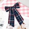 Classic Plaid School Hair Bow with Long Tails – Navy & Red Uniform Style for Toddler & Little Girls