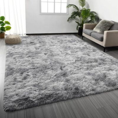 81dIropQt7L._AC_SL1500_.jpg Large Shag Area Rugs 6 x 9, Tie-Dyed Plush Fuzzy Rug for Living Room, Ultra Soft Fluffy Furry Rugs for Bedroom, Indoor Carpet Nursery Rugs for Kids Room Home Decor, Light Grey