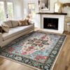 WILLSUN 4x6 Washable Boho Area Rug – Non-Slip Vintage Floral Rug for Living Room & Bedroom