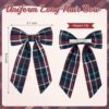 Classic Plaid School Hair Bow with Long Tails – Navy & Red Uniform Style for Toddler & Little Girls
