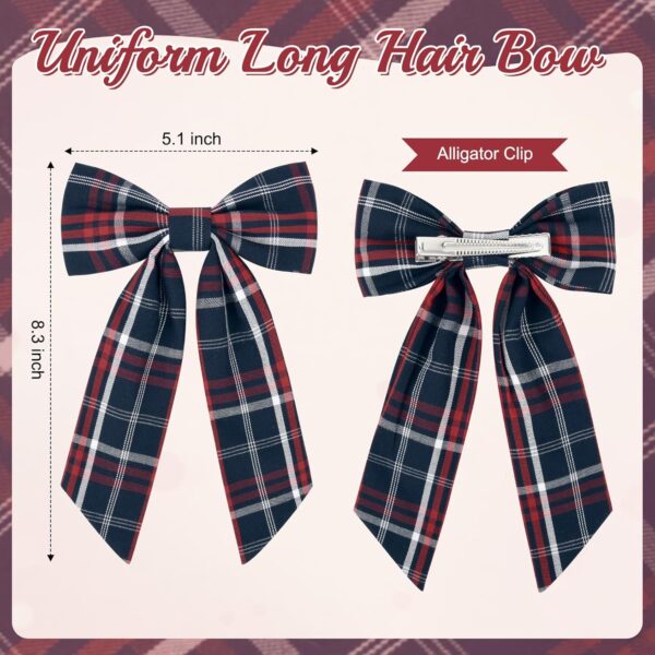 Classic Plaid School Hair Bow with Long Tails – Navy & Red Uniform Style for Toddler & Little Girls