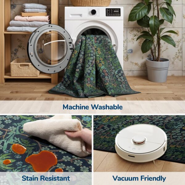 Lessymo Floral Area Rug 8x10 – Washable Vintage Forest Rug for Living Room & Bedroom