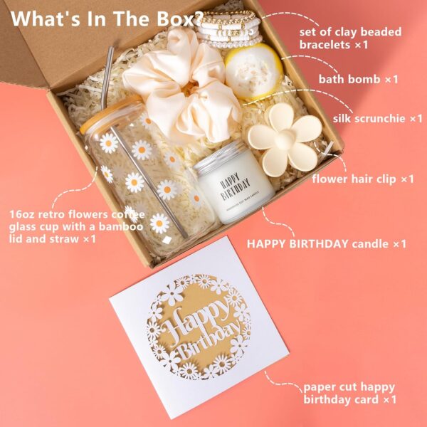 JTEWB Birthday Gift Box for Women & Teens – 7-Piece Daisy-Themed Glass Cup & Self-Care Set
