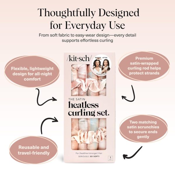 Kitsch Satin Heatless Curling Set Overnight Hair Curler with 2 Satin Scrunchies, No Heat, Frizz-Free Styling