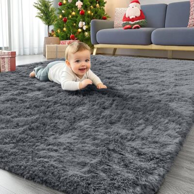 91tpF-73gYL._AC_SL1500_.jpg OLANLY Area Rugs for Living Room Bedroom, Machine Washable 4x5.9 ft Soft Fluffy Shaggy Bedside Rug, Indoor Floor Carpet for Kids Girls and Boys, Dorms, Nursery Rooms, Home Decor Aesthetic, Grey