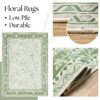 Vintage Boho Floral Area Rug – 5x8 Sage Green & Beige Washable Non-Slip Rug for Living Room & Bedroom