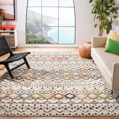 A1L98mKRGaL._AC_SL1500_.jpg SAFAVIEH Amsterdam Collection Area Rug - 8' x 10', Ivory & Multi, Moroccan Boho Design, Non-Shedding & Easy Care, Ideal for High Traffic Areas in Living Room, Bedroom (AMS108K)