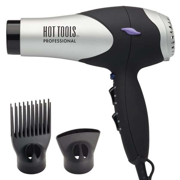 610ejrnP1FL._SL1500_.jpg Hot Tools Pro Artist Turbo Styling Hair Dryer | Lightweight and Quiet, Silver/Black, 1 Count (Pack of 1)