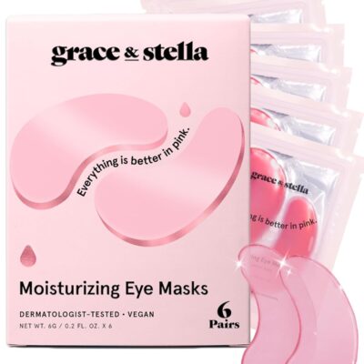 grace & stella Award Winning Under Eye Mask - Reduce Dark Circles, Puffy Eyes, Undereye Bags, Wrinkles - Gel Under Eye Patches - Gifts for Mom - Vegan Cruelty-Free Self Care (Pink, 6 Pairs)