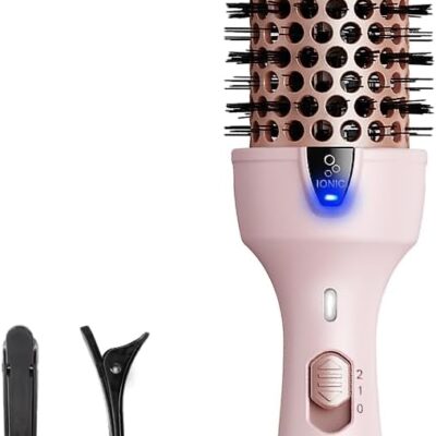 Wavytalk Thermal Brush, Blowout Express 1.5 Inch Negative Ion Thermal Round Brush Creates Blowout Look Makes Hair Shinier & Smoother, Dual Voltage, Easy to Use (Pink)