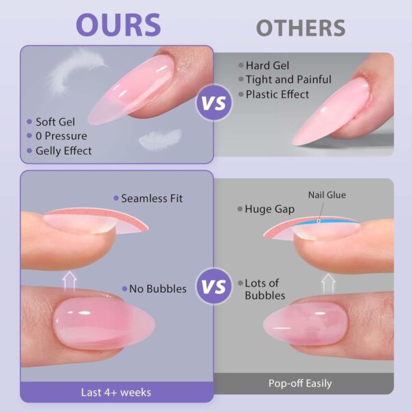 BTArtbox XCOATTIPS Matte Short Almond Press On Nails – 160pcs Soft Gel Nail Tips in Pink, Natural-Looking False Nails for DIY Extensions